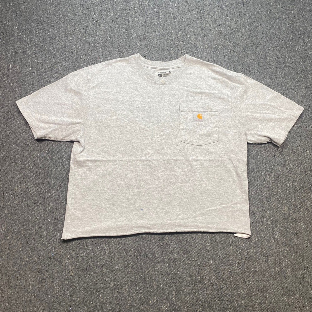 Carhartt Pocket TShirt Sz M‎ Mens Gray Streetwear Raw Hem Cropped Workwear